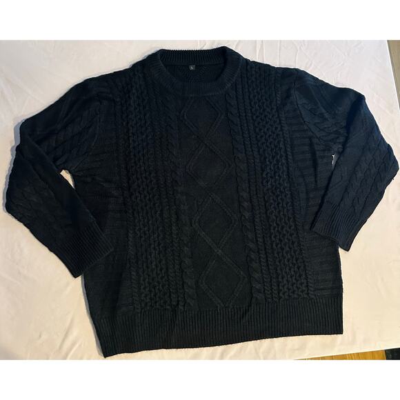 Men’s Cable Knit Sweater Large Navy Blue preppy camping cabin winter acrylic - Picture 1 of 6